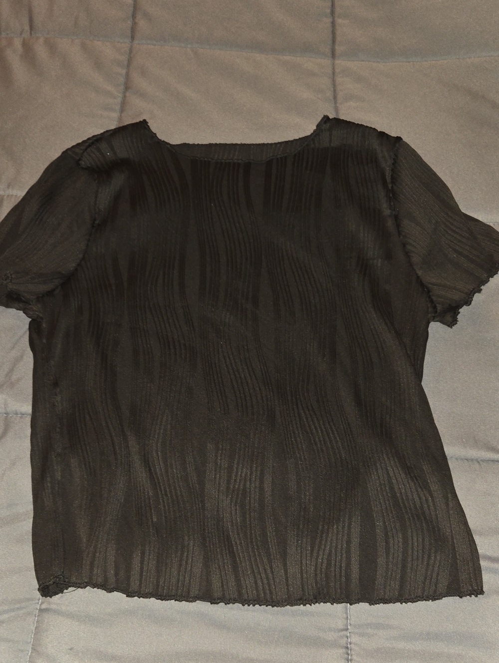 SHEIN Black Textured Short-Sleeve Blouse
